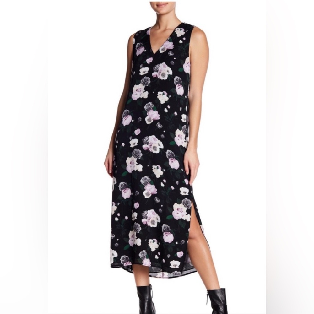 Equipment Floral V-Neck Black Maxi Dress